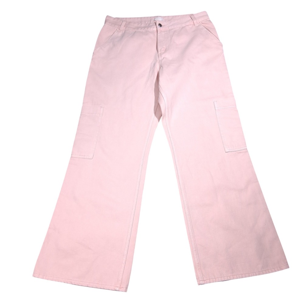 HM Womens Pink High Waisted Cargo Pants Wide Leg Utility Carpenter Jeans Size 12